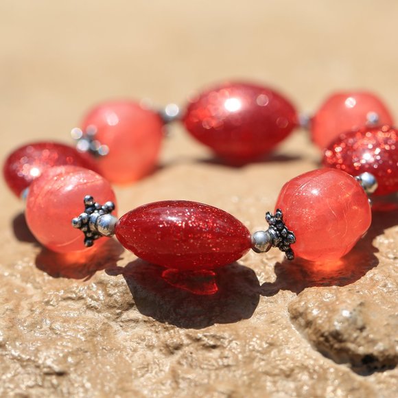 Coral and Red Sparkly Bracelet - Picture 3 of 5